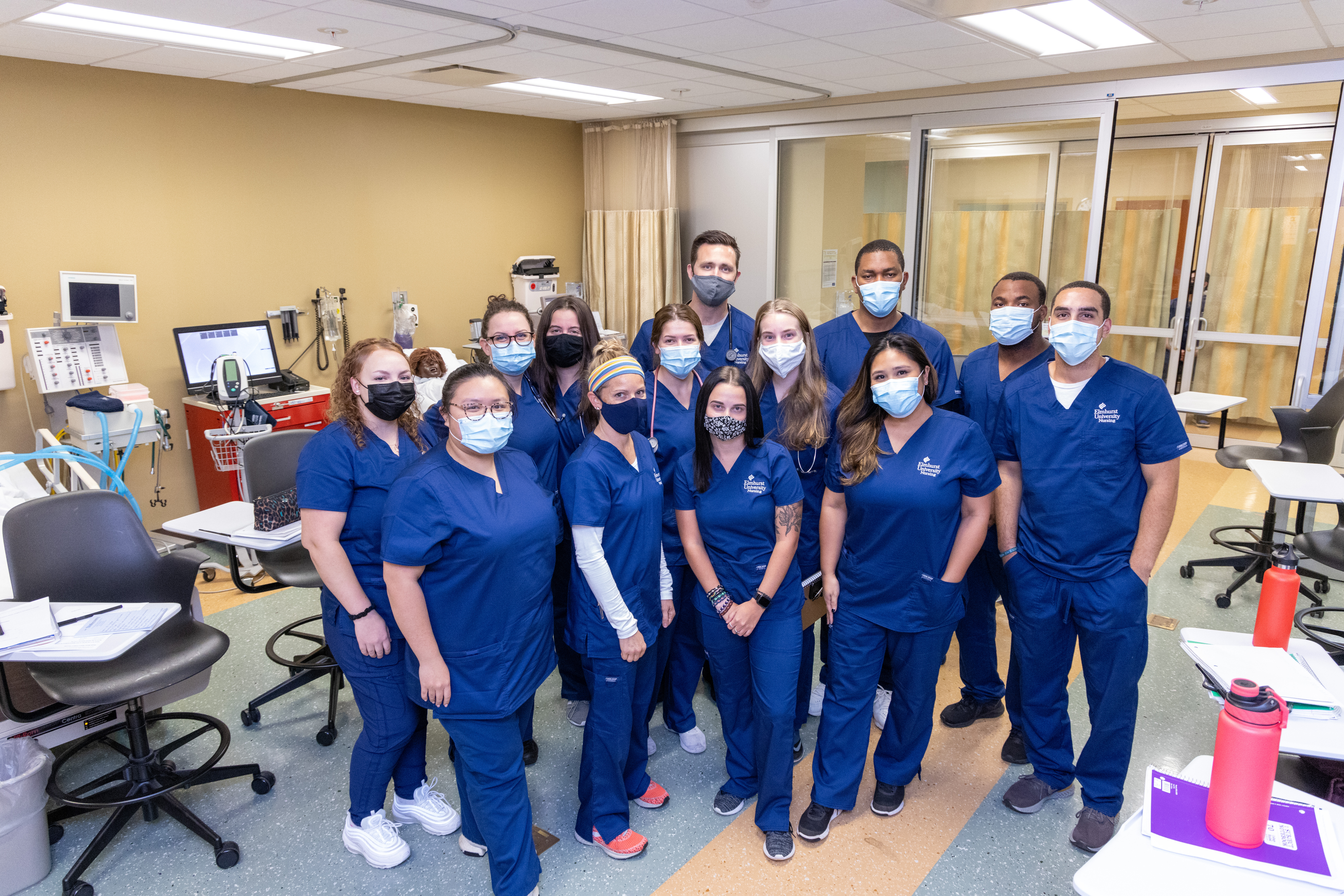 A group of Elmhurst nursing students during the on-campus Elmhurst nursing residency