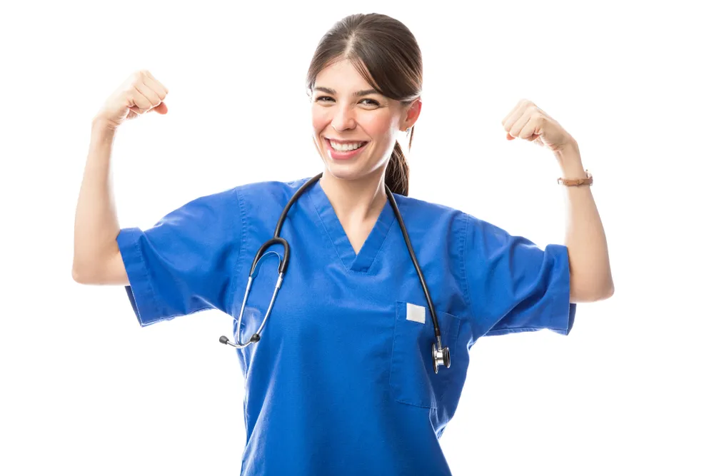 A nurse flexing for the camera