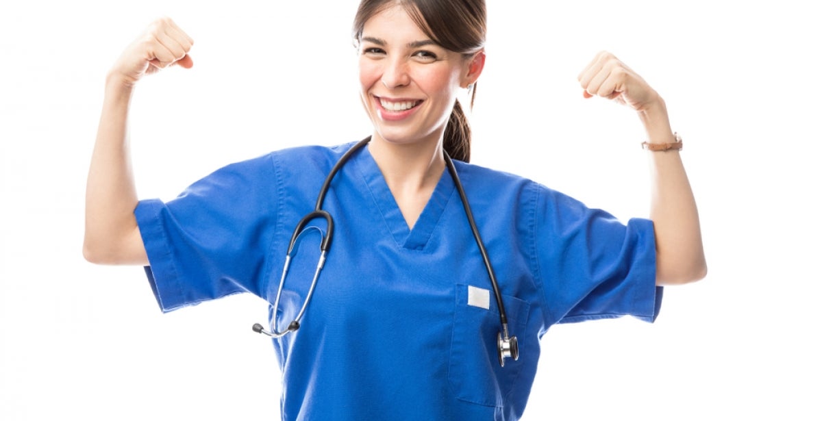 A nurse flexing for the camera